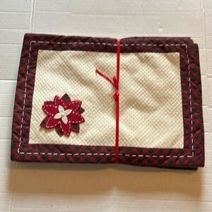 Christmas cloth placemats set of six. table mats poinsettia, appliqué design.
